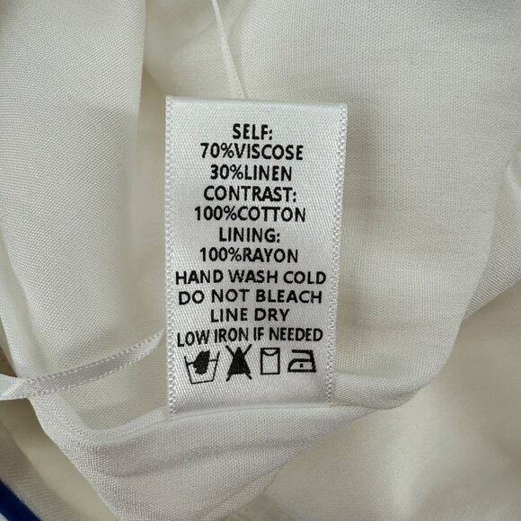 Lalavon Womens Viscose Linen Blend White & Blue Embroidered Wide-Leg Pants S - Picture 9 of 10